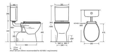 BESTCARE Toilet Suite Raised Height Pan Dual Flush Single Flap Seat S Trap Only