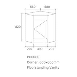 Corner Series (PC60) Gloss White 580x580x820mm Back to Corner CABINET ONLY