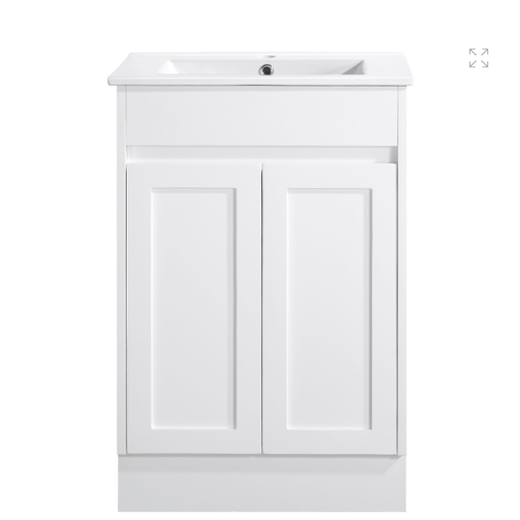 Vintage Series Matt White 600mm SET With Stone Top & Ceramic Undermount Basin Single Bowl