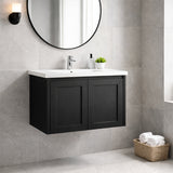 Vintage (Hung) Series Single Bowl Matt Black Overall 600mm Vanity Set With Stone Top & Ceramic Undermount Basin