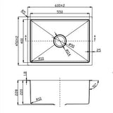 Single Bowl Sink Brushed Silver 600x450x220mm