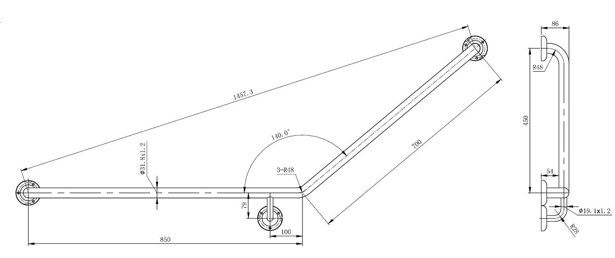 MOBI CARE Disabled Curved Grab Rail - RH