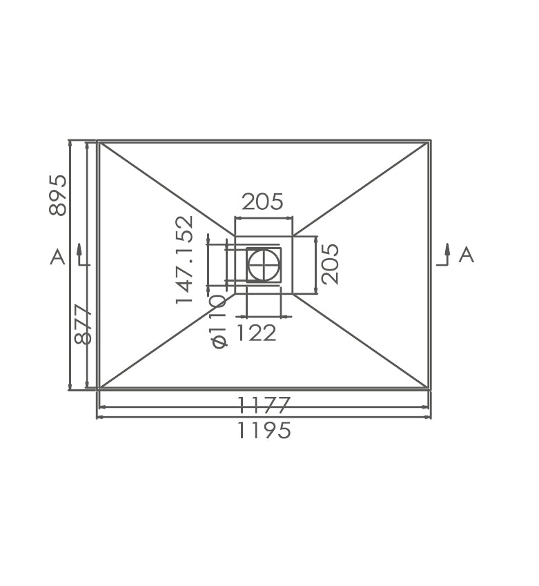 INTERNO SMC Tile Tray Centre Outlet Only 1200x895x60mm