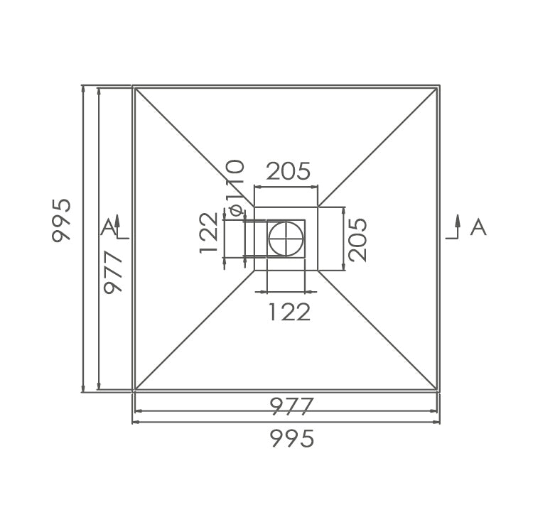 INTERNO SMC Tile Tray with Stainless Steel Bracket Centre Outlet Only 995x995x60mm