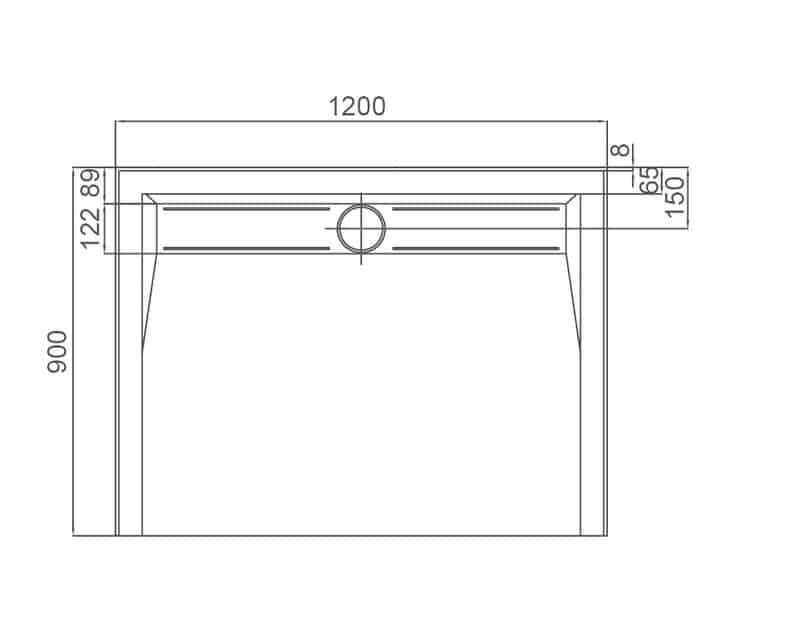 STYLO SMC Shower Base with Stainless Steel Centre Rear Channel 1200x900x40mm