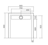 STYLO SMC Shower Base with Stainless Steel Centre Rear Channel 900x900x40mm