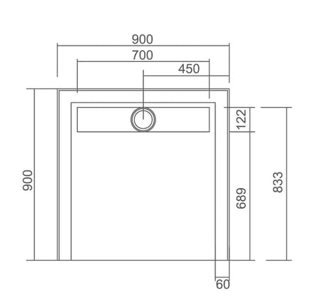 STYLO SMC Shower Base with Stainless Steel Centre Rear Channel 900x900x40mm