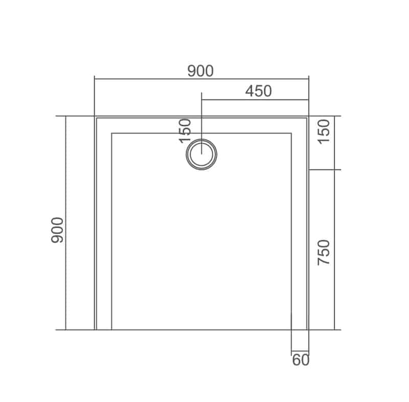 STYLO SMC Shower Base with White ABS Waste 900x900x40mm Centre Rear Outlet