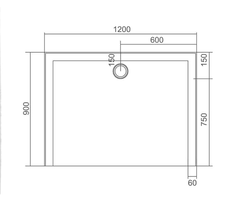 STYLO SMC Shower Base with White ABS Waste 1200x900x40mm Centre Rear Outlet