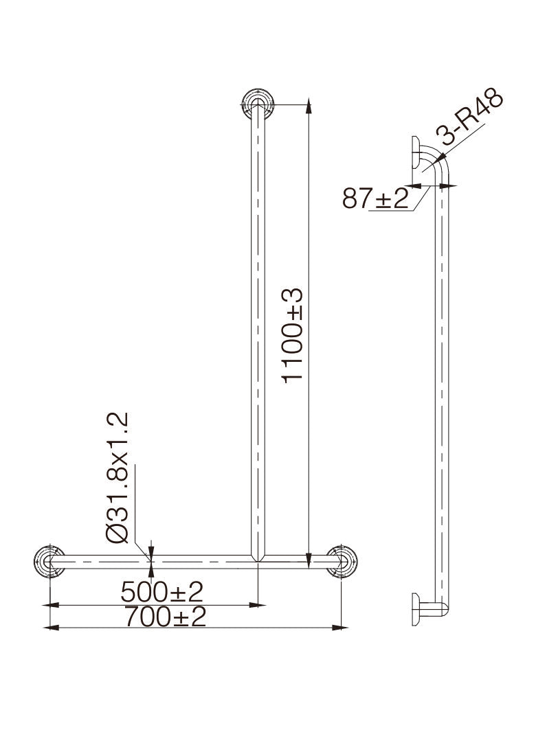 MOBI CARE T-Shape Shower Rail Stainless Steel - LH