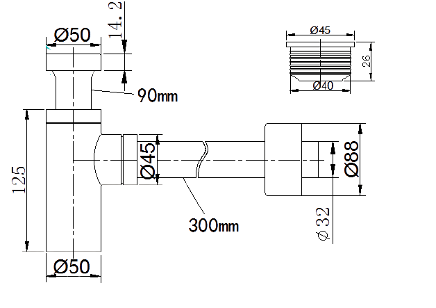 Bottle Trap 40mm (Top) 40mm (Wall) Chrome Finish