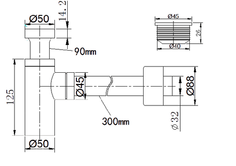 Bottle Trap 40mm (Top) 40mm (Wall) Matte Black Finish