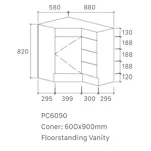 Corner Series (PC60) Natural Timber 580x880x820mm Back to Corner Vanity with Poly Marble Top (CN)