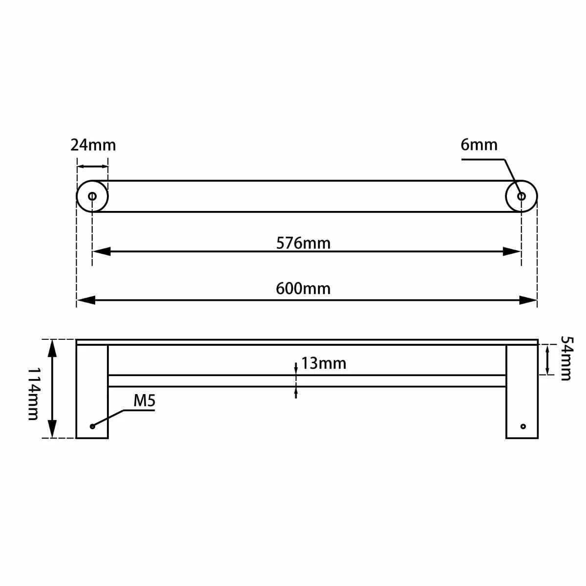 RUSHY Series Black&Chrome Double Towel Rail 600mm