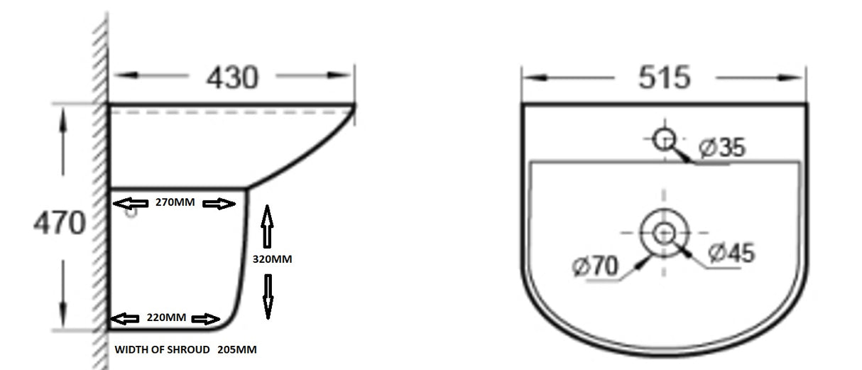 VOLA-II Wall Hung Basin and Shroud