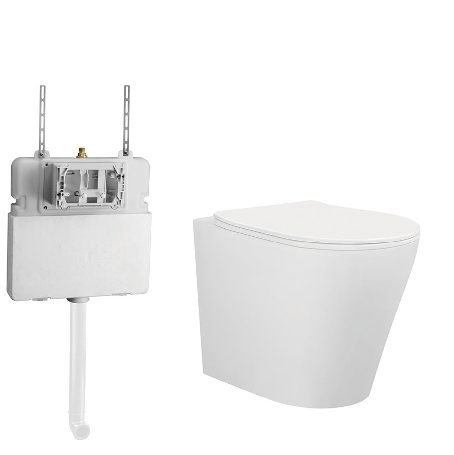 BELLA Rimless In Wall Cistern Toilet Suite Chrome Round Button