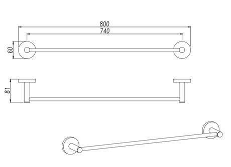 LUCID PIN Series Brushed Nickel Single Towel Rack Rail 800mm