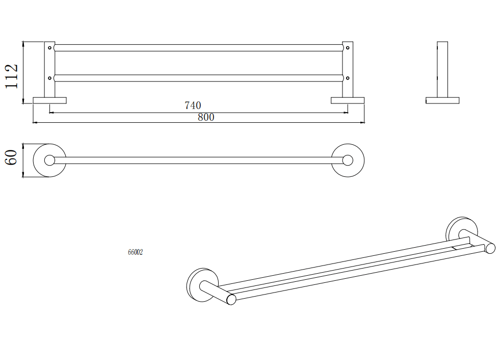 LUCID PIN Series Brushed Brass Double Towel Rail Rail 750mm