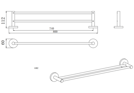 LUCID PIN Series Brushed Brass Double Towel Rail Rail 750mm