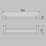 TIARA Double Towel Rail with Unique Textured Body Gun Metal 750mm