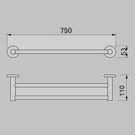 TIARA Double Towel Rail with Unique Textured Body Brushed Brass 750mm