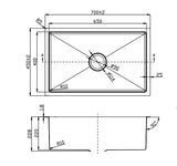 Single Bowl Sink Brushed Silver 700x450x220mm