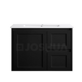 Vintage (Hung) Series Right Hand Drawer Matt Black Overall 750mm Vanity Set With Flat Stone Bench Top