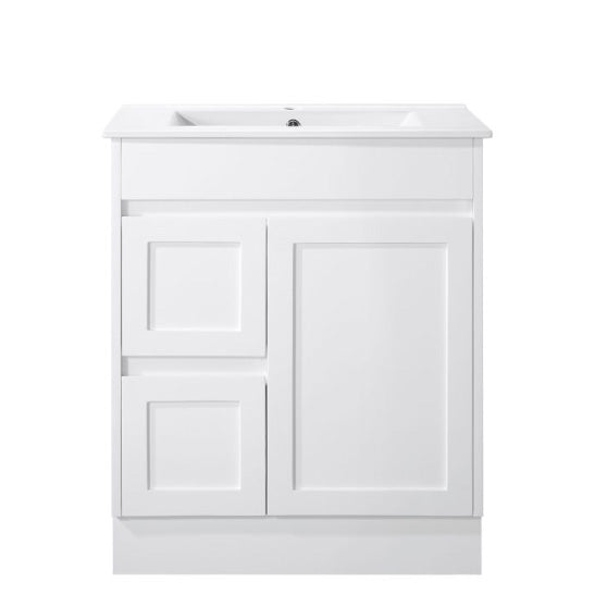 Vintage Series Gloss White 750mm SET With Stone Top & Ceramic Undermount Basin Left Hand Drawer Single Bowl