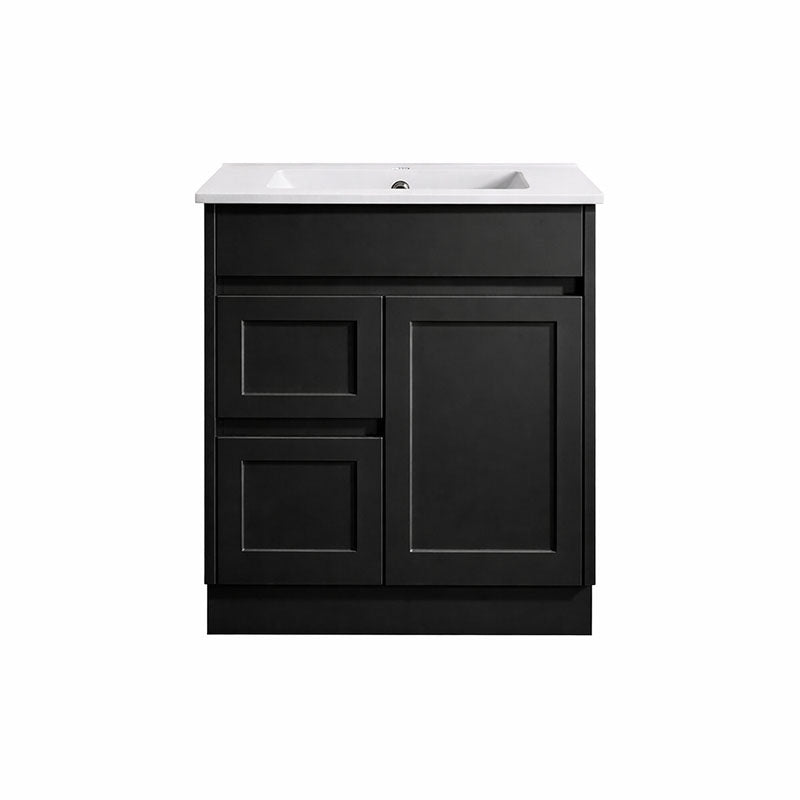Vintage Series Left Hand Drawer Matt Black Overall 730x455x855mm Vanity with Stone Top & Ceramic Undermount Basin