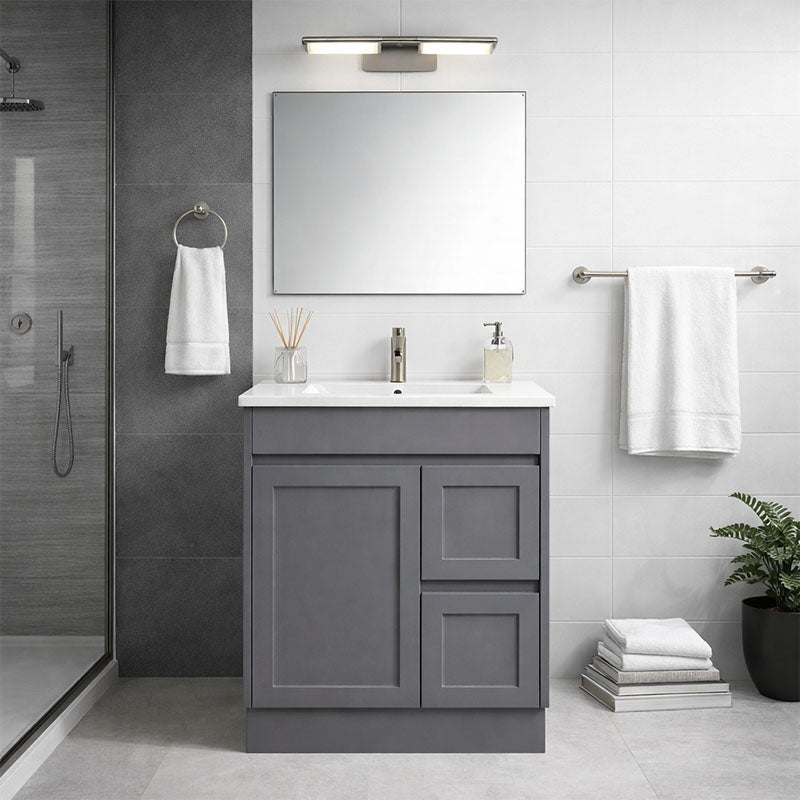 Vintage Series Right Hand Drawer Matt Grey Overall 730x455x855mm Vanity with Flat Stone Bench Top Only