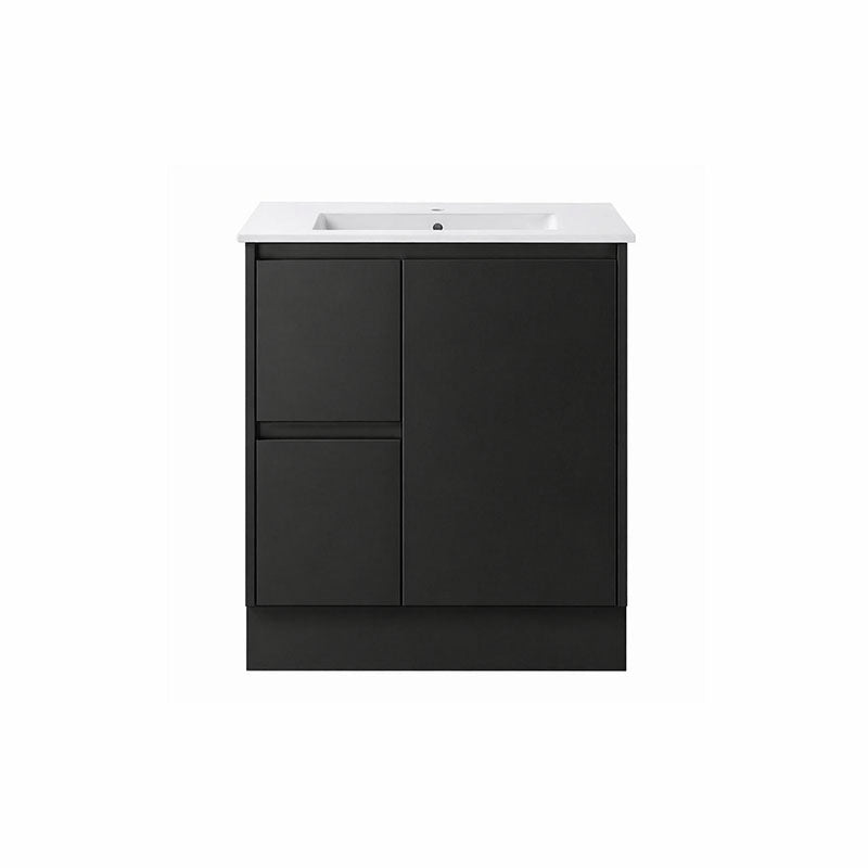 Sierra Series Left Hand Drawer Freestanding Matt Black Overall 730X355X855mm Vanity Set With Ceramic Slimline Top (UV32)
