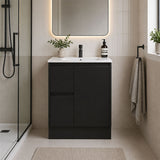 Sierra Series Left Hand Drawer Freestanding Matt Black Overall 730X355X855mm Vanity Set With Ceramic Slimline Top (UV32)
