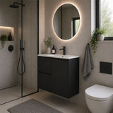 Sierra(Hung) Series Wall Hung Left Hand Drawer Matt Black Overall 730X355X520mm Vanity Set With Ceramic Slimline Top (UV32)
