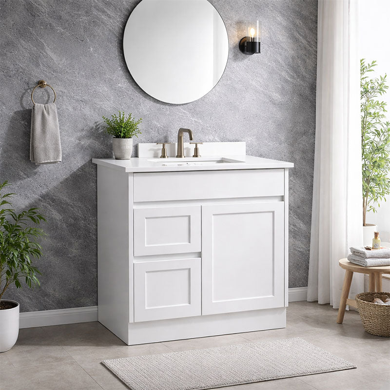 Vintage Series Left Hand Drawer Matt White Overall 730x455x855mm Vanity with Stone Top & Ceramic Undermount Basin