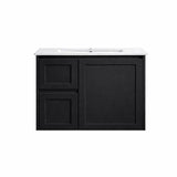 Vintage (Hung) Series Left Hand Drawer Matt Black Overall 750mm Vanity Set With Stone Top & Ceramic Undermount Basin