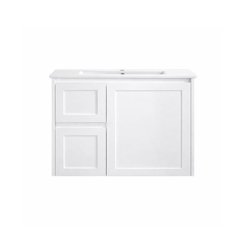 Vintage (Hung) Series Left Hand Drawer Gloss White Overall 750mm Vanity Set With Flat Stone Bench Top