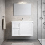 Vintage (Hung) Series Left Hand Drawer Gloss White Overall 750mm Vanity Set With Flat Stone Bench Top