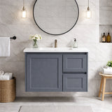 Vintage (Hung) Series Right Hand Drawer Matt Grey Overall 750mm Vanity Set With Flat Stone Bench Top