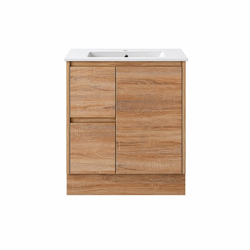 Sierra Series Left Hand Drawer Freestanding Natural Timber Overall 730x355x855mm Vanity with Ceramic Slimline Top (UV32)
