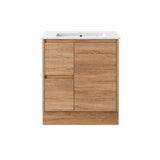 Sierra Series Left Hand Drawer Freestanding Natural Timber Overall 730x355x855mm Vanity with Ceramic Slimline Top (UV32)
