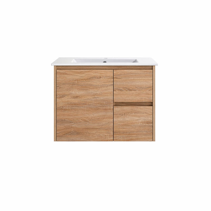 Sierra Series Wall Hung Right Hand Drawer Natural Timber 730x355x520mm Vanity with Ceramic Slimline Top (UV32)