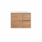 Sierra Series Wall Hung Right Hand Drawer Natural Timber 730x355x520mm Vanity with Ceramic Slimline Top (UV32)