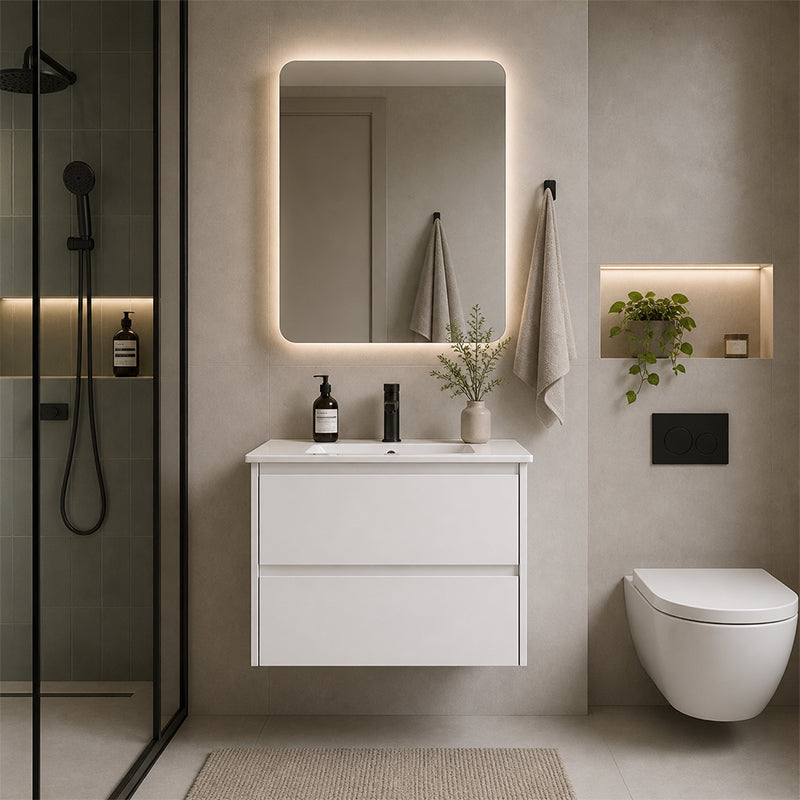 Moddra(Hung) Series Matt White Overall 730x455x540mm Vanity Set With Ceramic Slimline Top (UV31)