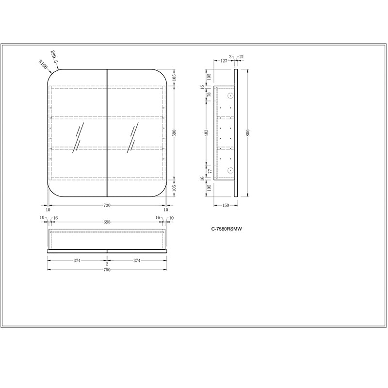 Carysil Grand Shaving Cabinet Matte White 750x800mm