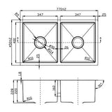 Double Bowl Sink Brushed Silver 770x450x220mm