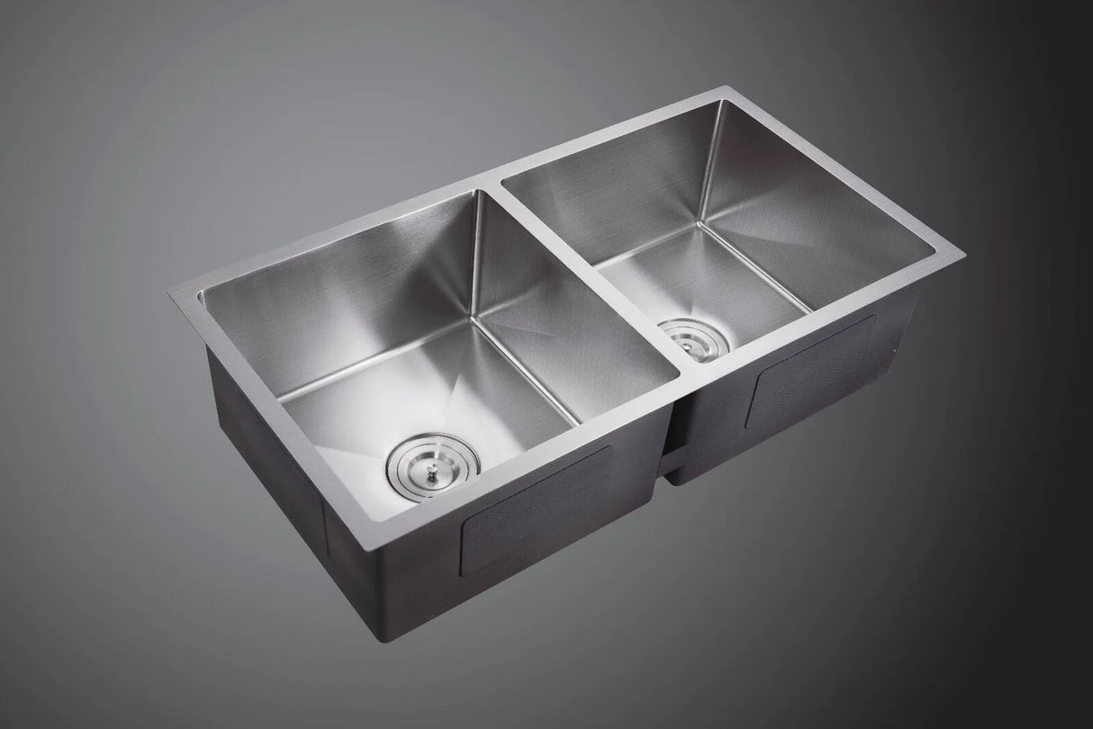 Double Bowl Sink Deep Brushed Silver 800x450x250mm