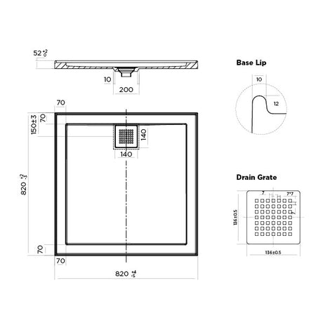 ECO Polymarble Base 820x820 Rear Outlet Shower Base