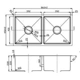 Double Bowl Sink Brushed Silver 860x450x220mm