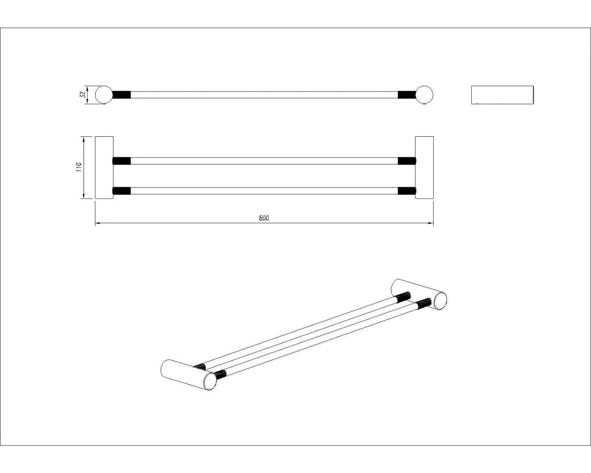 CADDENCE Series Brushed Gun Metal Grey Double Towel Rail 600mm