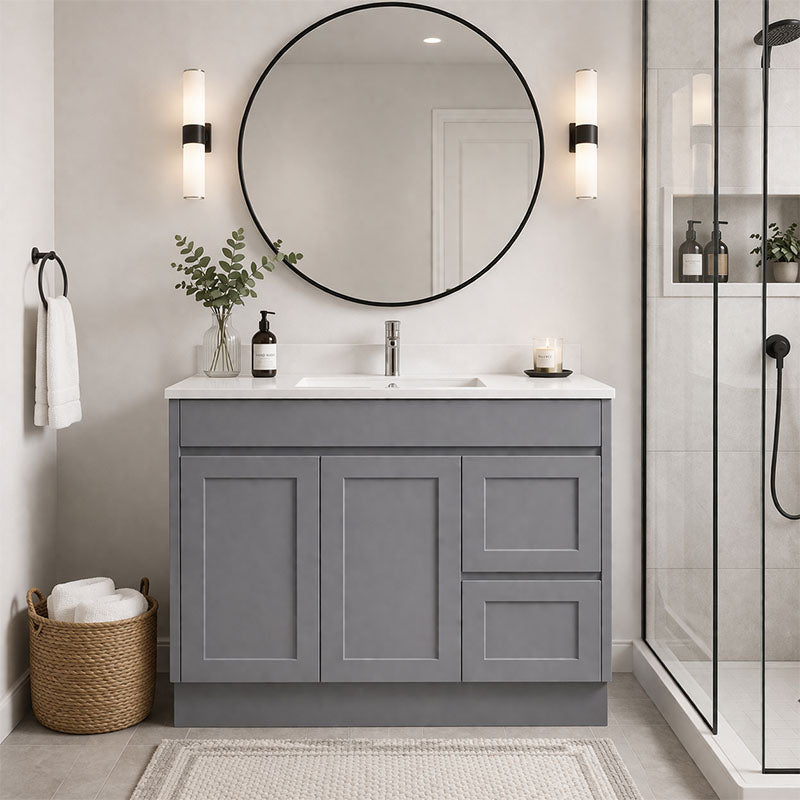 Vintage Series Right Hand Drawer Matt Grey Overall 880x455x855mm Vanity with Stone Top & Ceramic Undermount Basin
